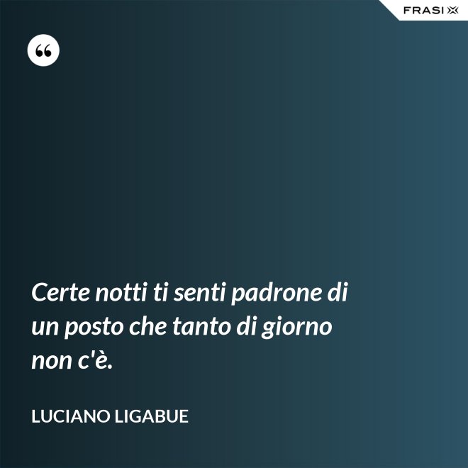 Certe notti ti senti padrone di un posto che tanto di giorno non c'è. - Luciano Ligabue