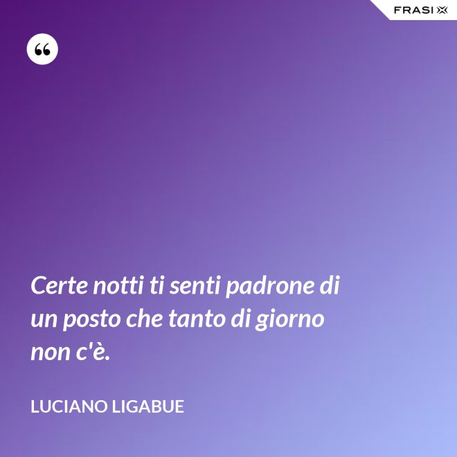 Certe notti ti senti padrone di un posto che tanto di giorno non c'è. - Luciano Ligabue