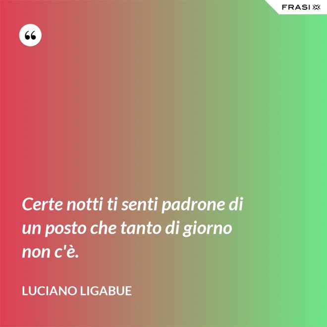 Certe notti ti senti padrone di un posto che tanto di giorno non c'è. - Luciano Ligabue