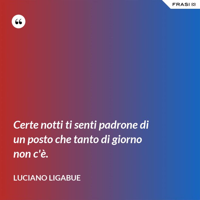 Certe notti ti senti padrone di un posto che tanto di giorno non c'è. - Luciano Ligabue