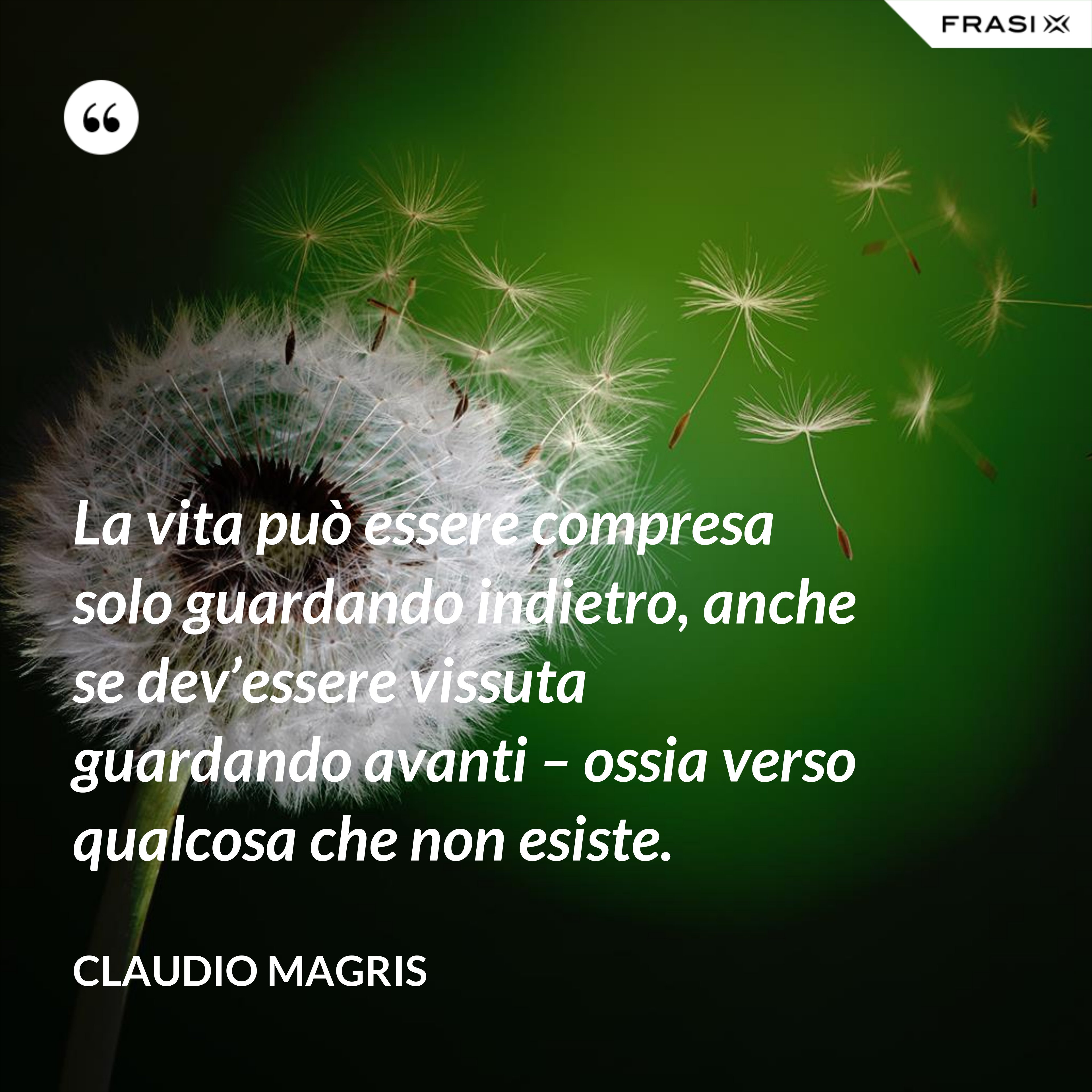 La vita può essere compresa solo guardando indietro, anche se dev’essere vissuta guardando avanti – ossia verso qualcosa che non esiste. - Claudio Magris