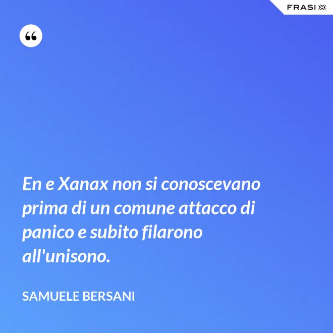 En e Xanax non si conoscevano prima di un comune attacco di panico e subito filarono all'unisono. - Samuele Bersani