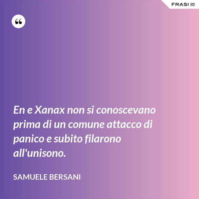 En e Xanax non si conoscevano prima di un comune attacco di panico e subito filarono all'unisono. - Samuele Bersani