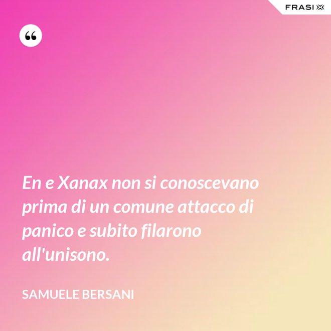 En e Xanax non si conoscevano prima di un comune attacco di panico e subito filarono all'unisono. - Samuele Bersani