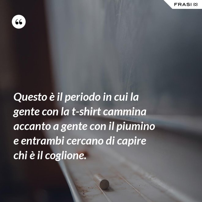 Questo è il periodo in cui la gente con la t-shirt cammina accanto a gente con il piumino e entrambi cercano di capire chi è il coglione. - Anonimo