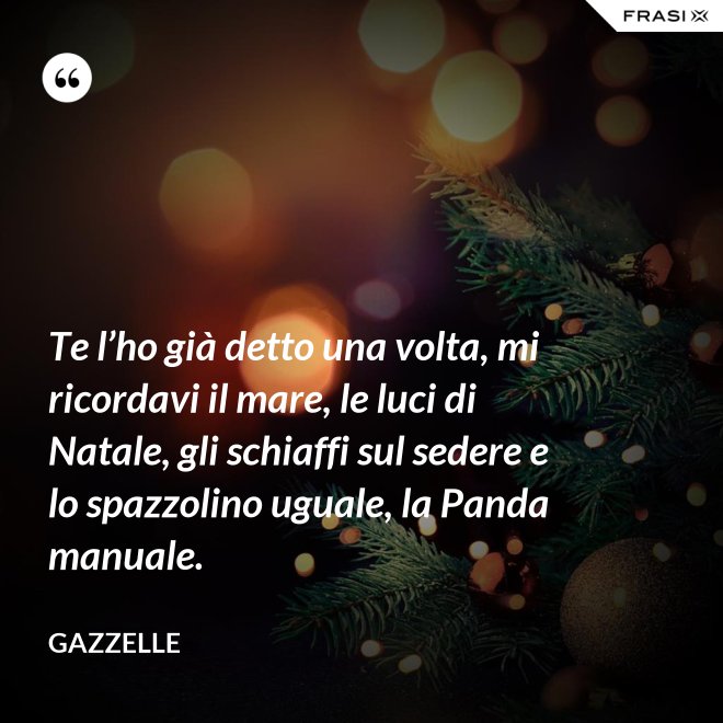 Te l’ho già detto una volta, mi ricordavi il mare, le luci di Natale, gli schiaffi sul sedere e lo spazzolino uguale, la Panda manuale. - Gazzelle