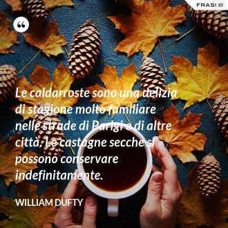 Le caldarroste sono una delizia di stagione molto familiare nelle strade di Parigi e di altre città. Le castagne secche si possono conservare indefinitamente. - William Dufty