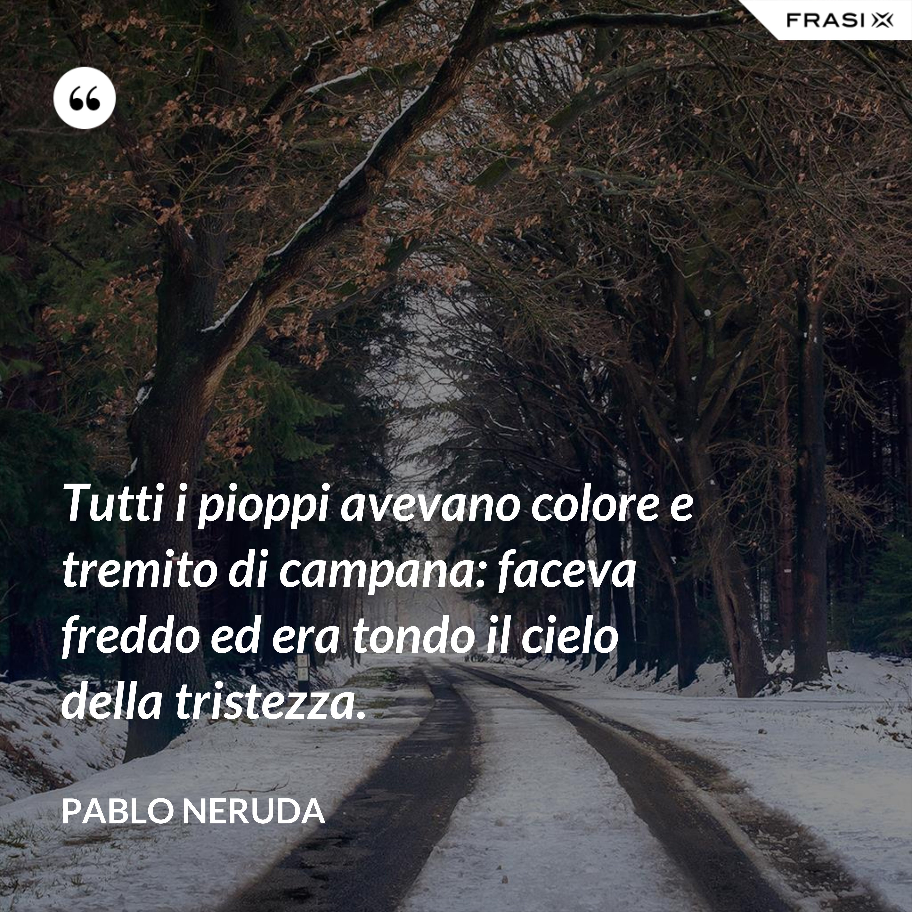 Tutti i pioppi avevano colore e tremito di campana: faceva freddo ed era tondo il cielo della tristezza. - Pablo Neruda