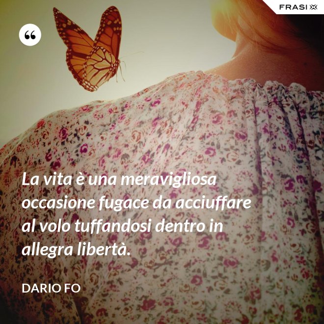 La vita è una meravigliosa occasione fugace da acciuffare al volo tuffandosi dentro in allegra libertà. - Dario Fo