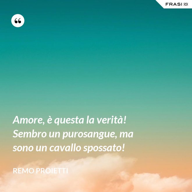 Amore, è questa la verità! Sembro un purosangue, ma sono un cavallo spossato! - Remo Proietti