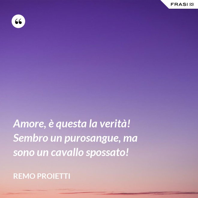 Amore, è questa la verità! Sembro un purosangue, ma sono un cavallo spossato! - Remo Proietti