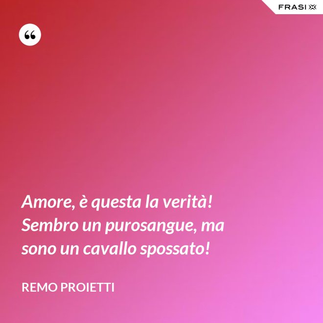 Amore, è questa la verità! Sembro un purosangue, ma sono un cavallo spossato! - Remo Proietti