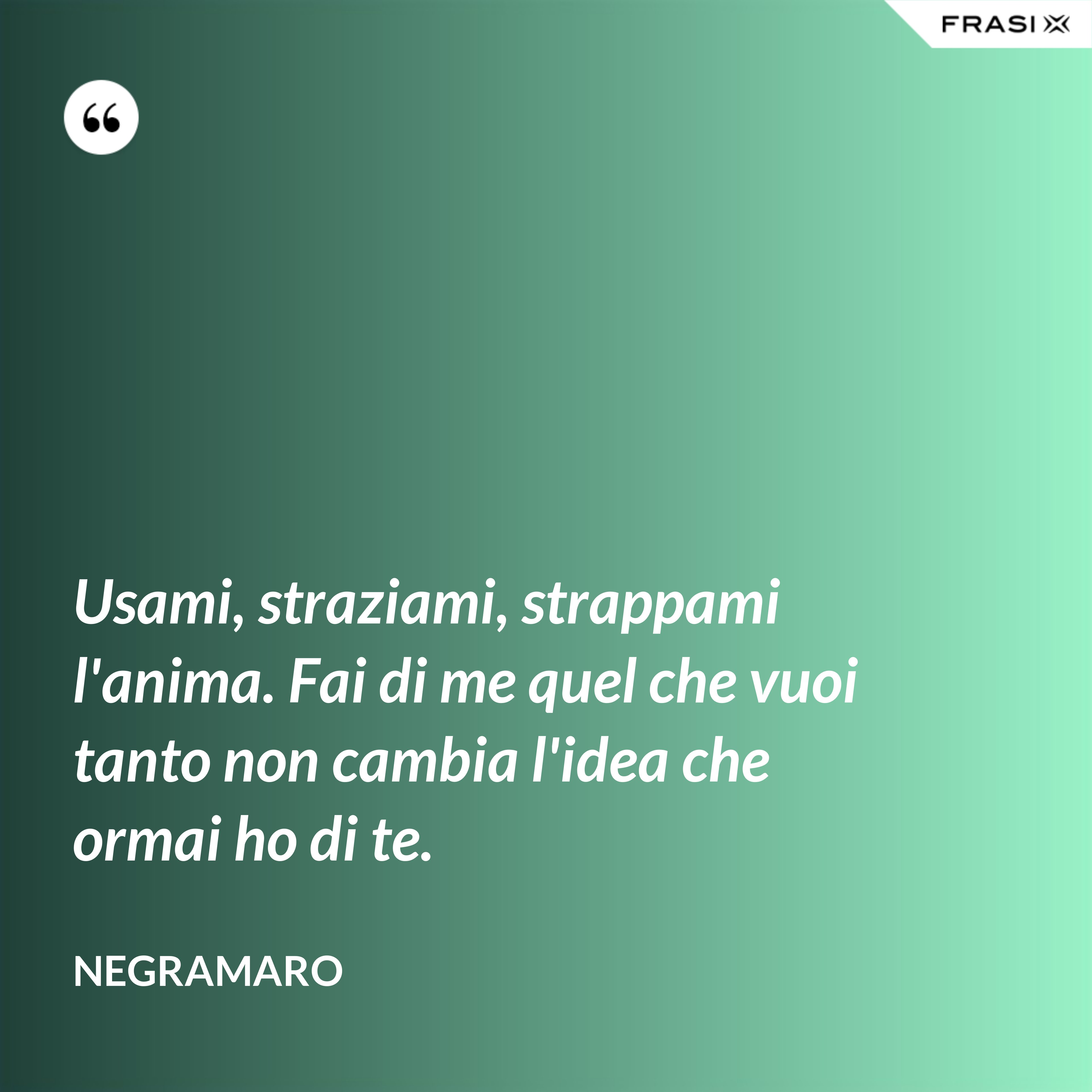 Usami, straziami, strappami l'anima. Fai di me quel che vuoi tanto non cambia l'idea che ormai ho di te. - Negramaro