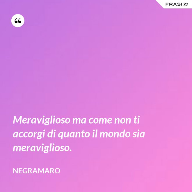 Meraviglioso ma come non ti accorgi di quanto il mondo sia meraviglioso. - Negramaro