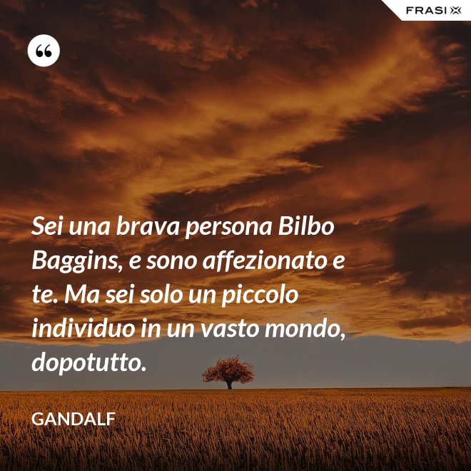 Sei una brava persona Bilbo Baggins, e sono affezionato e te. Ma sei solo un piccolo individuo in un vasto mondo, dopotutto. - Gandalf