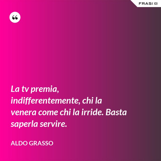 La tv premia, indifferentemente, chi la venera come chi la irride. Basta saperla servire. - Aldo Grasso