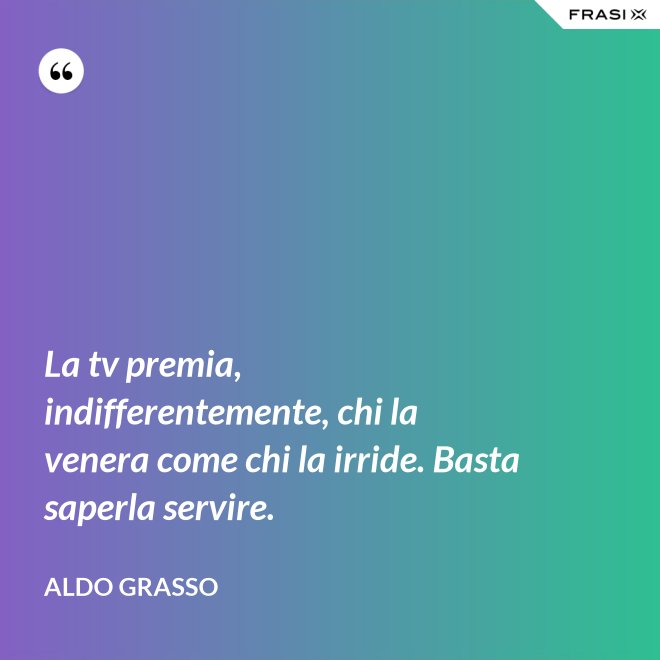 La tv premia, indifferentemente, chi la venera come chi la irride. Basta saperla servire. - Aldo Grasso