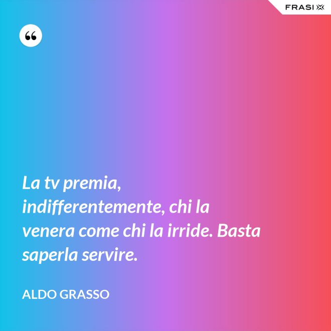 La tv premia, indifferentemente, chi la venera come chi la irride. Basta saperla servire. - Aldo Grasso