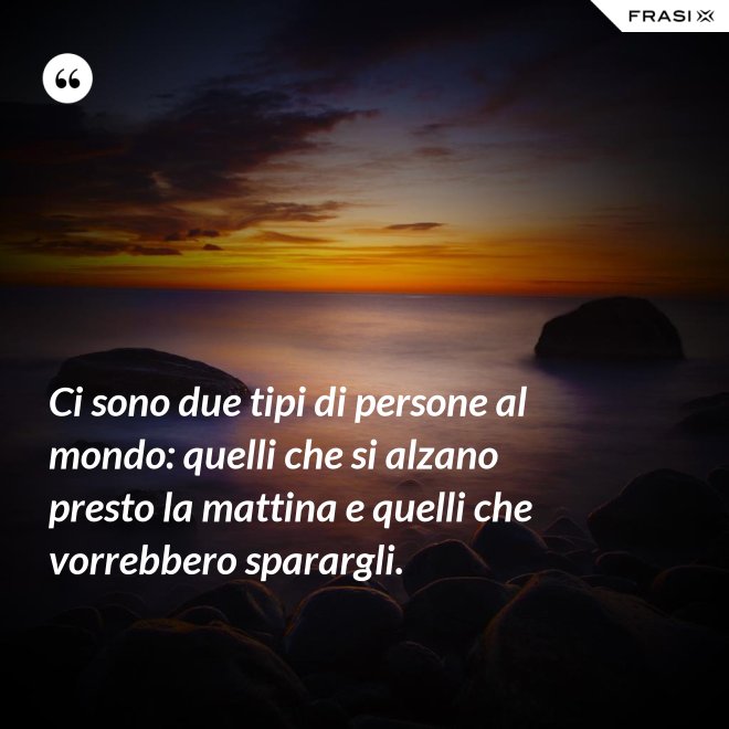 Ci sono due tipi di persone al mondo: quelli che si alzano presto la mattina e quelli che vorrebbero sparargli. - Anonimo