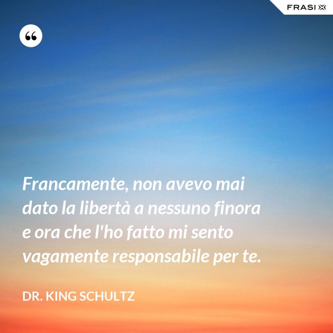 Francamente, non avevo mai dato la libertà a nessuno finora e ora che l'ho fatto mi sento vagamente responsabile per te. - Dr. King Schultz