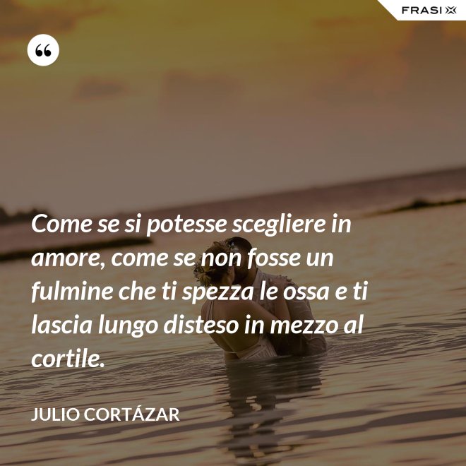 Come se si potesse scegliere in amore, come se non fosse un fulmine che ti spezza le ossa e ti lascia lungo disteso in mezzo al cortile. - Julio Cortázar