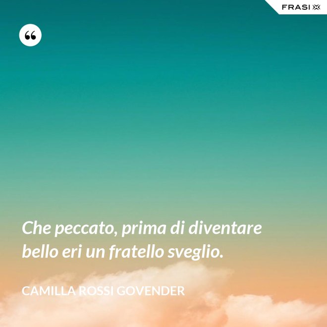 Che peccato, prima di diventare bello eri un fratello sveglio. - Camilla Rossi Govender