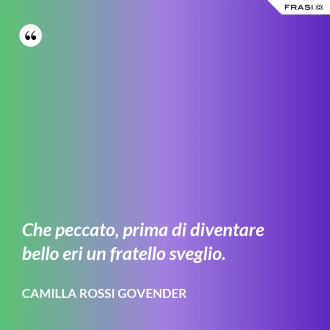 Che peccato, prima di diventare bello eri un fratello sveglio. - Camilla Rossi Govender