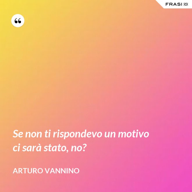 Se non ti rispondevo un motivo ci sarà stato, no? - Arturo Vannino