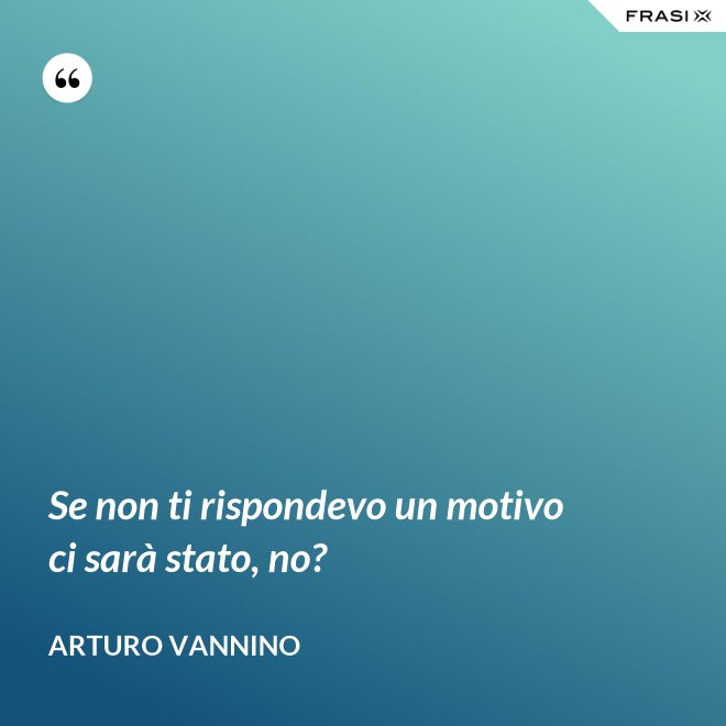 Se non ti rispondevo un motivo ci sarà stato, no? - Arturo Vannino