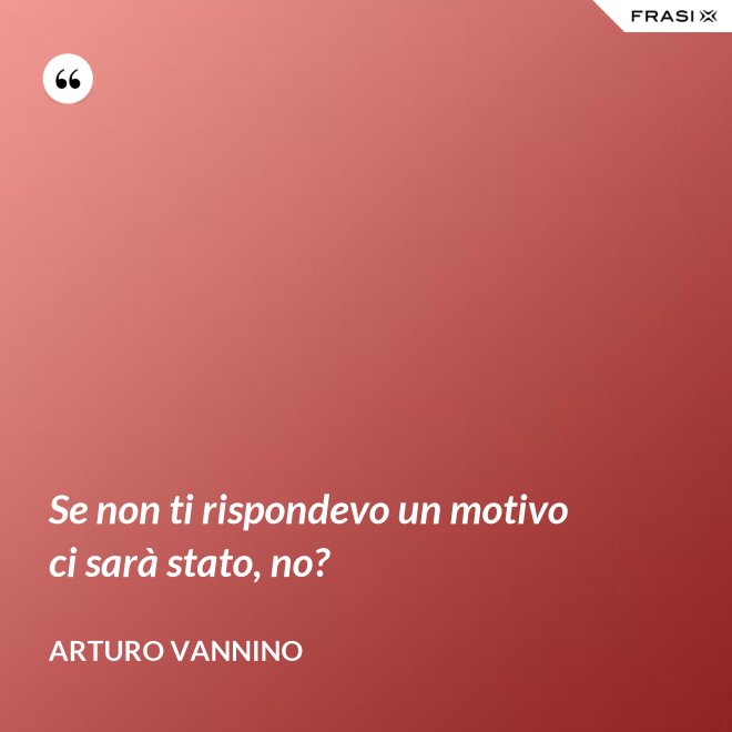 Se non ti rispondevo un motivo ci sarà stato, no? - Arturo Vannino