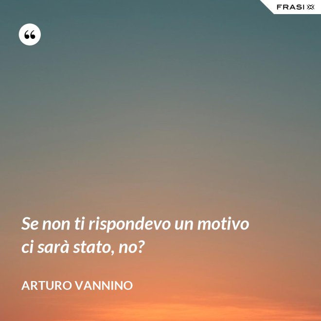 Se non ti rispondevo un motivo ci sarà stato, no? - Arturo Vannino