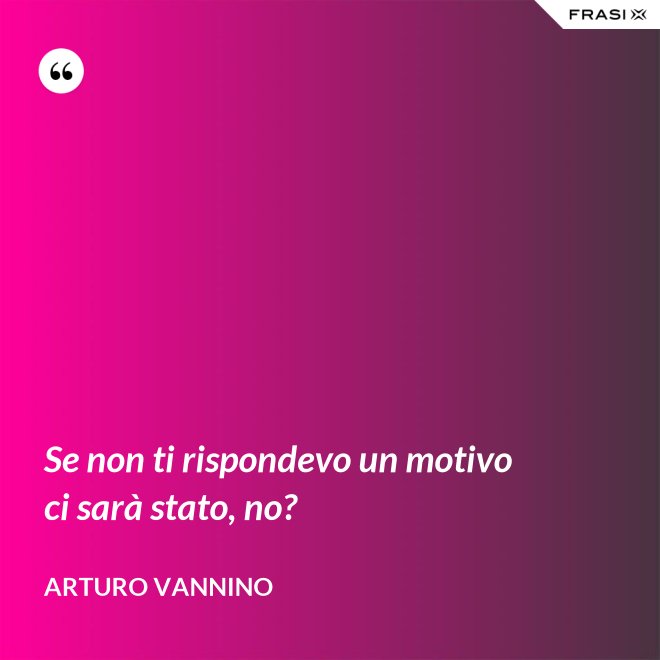 Se non ti rispondevo un motivo ci sarà stato, no? - Arturo Vannino