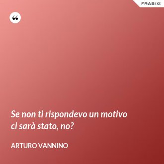 Se non ti rispondevo un motivo ci sarà stato, no? - Arturo Vannino