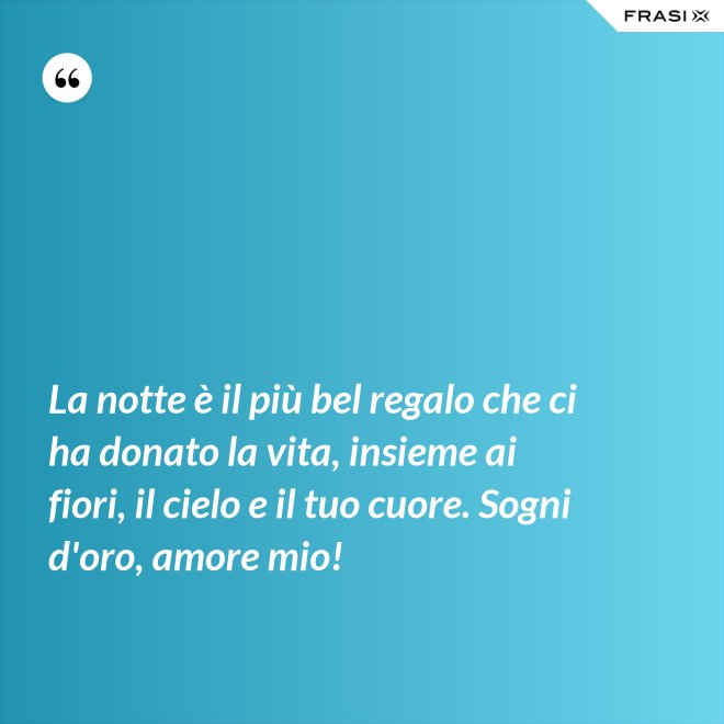 La notte è il più bel regalo che ci ha donato la vita, insieme ai fiori, il cielo e il tuo cuore. Sogni d'oro, amore mio! - Anonimo