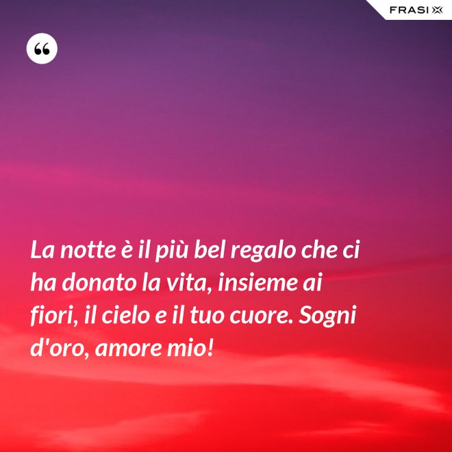 La notte è il più bel regalo che ci ha donato la vita, insieme ai fiori, il cielo e il tuo cuore. Sogni d'oro, amore mio! - Anonimo