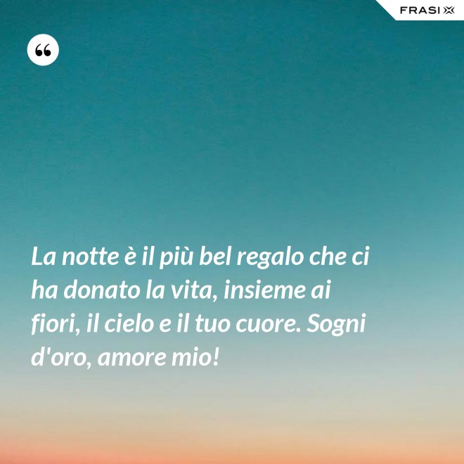 La notte è il più bel regalo che ci ha donato la vita, insieme ai fiori, il cielo e il tuo cuore. Sogni d'oro, amore mio! - Anonimo