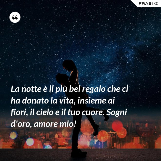 La notte è il più bel regalo che ci ha donato la vita, insieme ai fiori, il cielo e il tuo cuore. Sogni d'oro, amore mio! - Anonimo