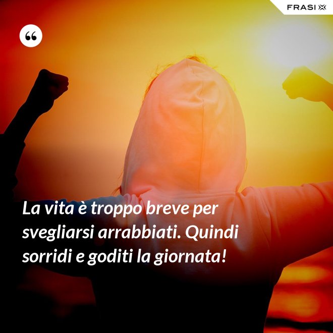 La vita è troppo breve per svegliarsi arrabbiati. Quindi sorridi e goditi la giornata! - Anonimo