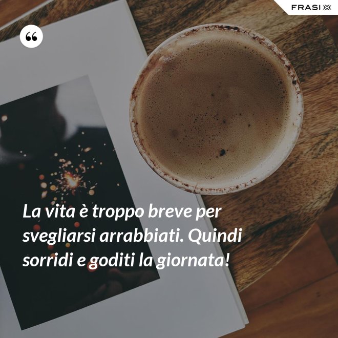 La vita è troppo breve per svegliarsi arrabbiati. Quindi sorridi e goditi la giornata! - Anonimo