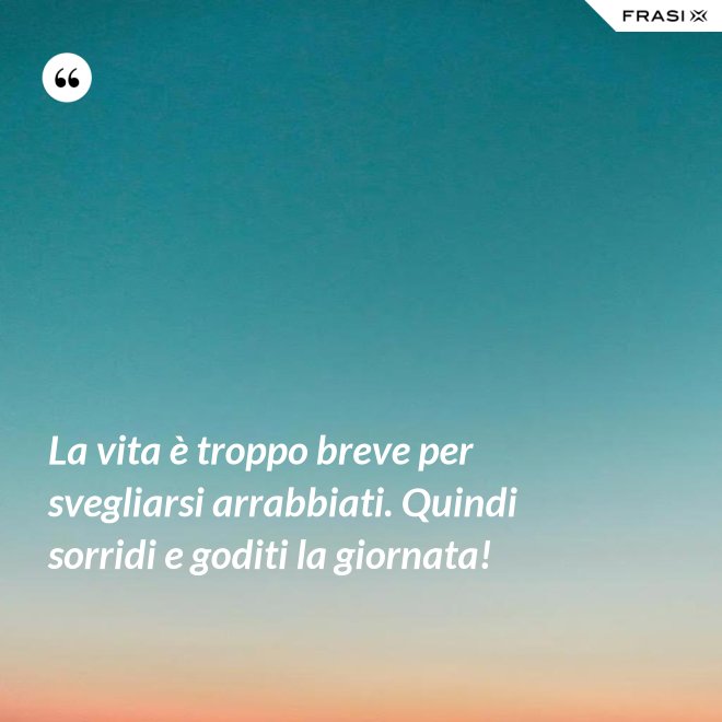 La vita è troppo breve per svegliarsi arrabbiati. Quindi sorridi e goditi la giornata! - Anonimo