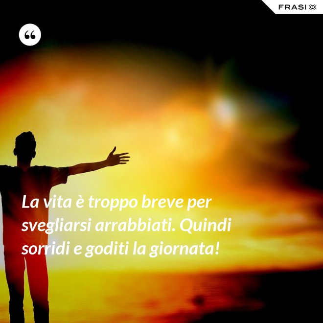 La vita è troppo breve per svegliarsi arrabbiati. Quindi sorridi e goditi la giornata! - Anonimo