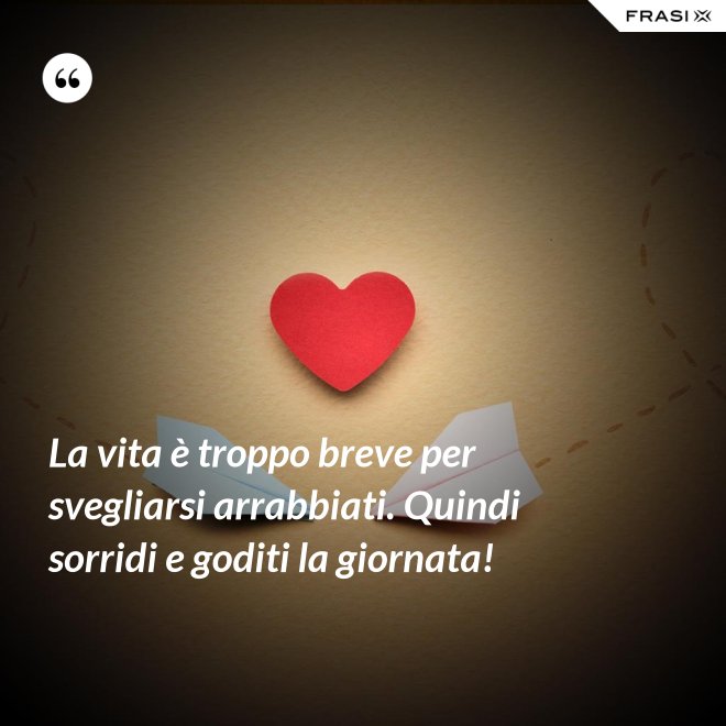 La vita è troppo breve per svegliarsi arrabbiati. Quindi sorridi e goditi la giornata! - Anonimo