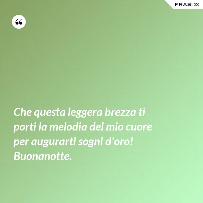 Che questa leggera brezza ti porti la melodia del mio cuore per augurarti sogni d'oro! Buonanotte. - Anonimo