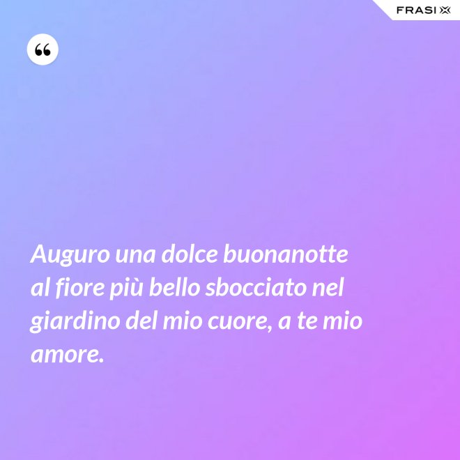Auguro una dolce buonanotte al fiore più bello sbocciato nel giardino del mio cuore, a te mio amore. - Anonimo