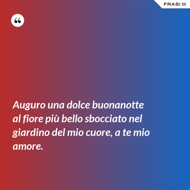 Auguro una dolce buonanotte al fiore più bello sbocciato nel giardino del mio cuore, a te mio amore. - Anonimo