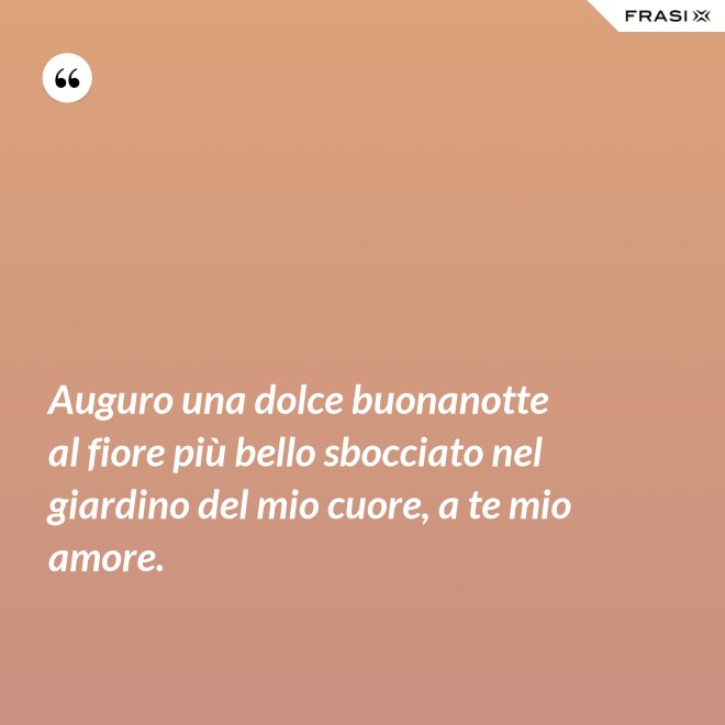 Auguro una dolce buonanotte al fiore più bello sbocciato nel giardino del mio cuore, a te mio amore. - Anonimo