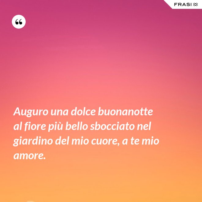Auguro una dolce buonanotte al fiore più bello sbocciato nel giardino del mio cuore, a te mio amore. - Anonimo