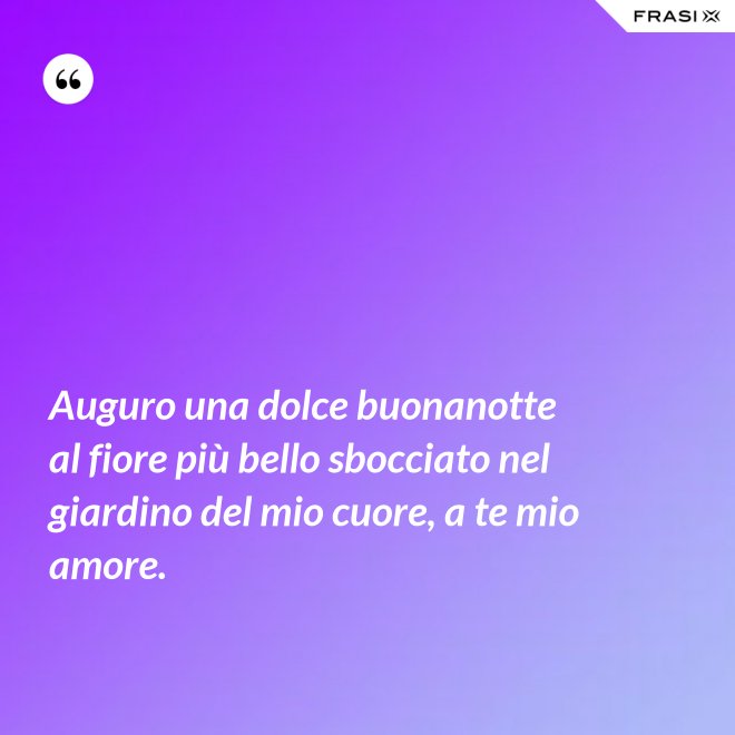 Auguro una dolce buonanotte al fiore più bello sbocciato nel giardino del mio cuore, a te mio amore. - Anonimo