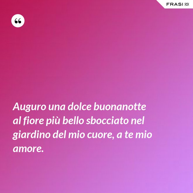 Auguro una dolce buonanotte al fiore più bello sbocciato nel giardino del mio cuore, a te mio amore. - Anonimo