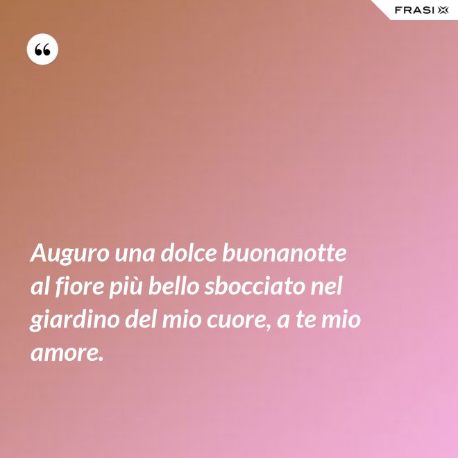 Auguro una dolce buonanotte al fiore più bello sbocciato nel giardino del mio cuore, a te mio amore. - Anonimo